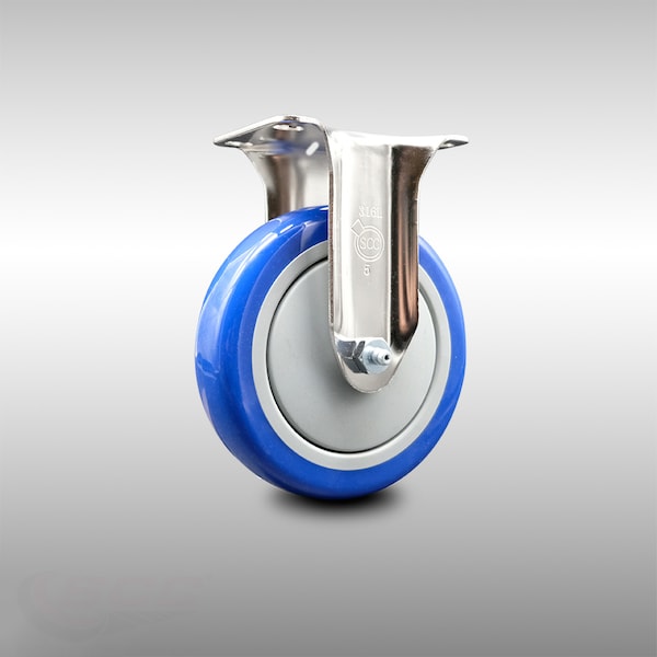 5 Inch 316SS Blue Polyurethane Wheel Rigid Top Plate Caster